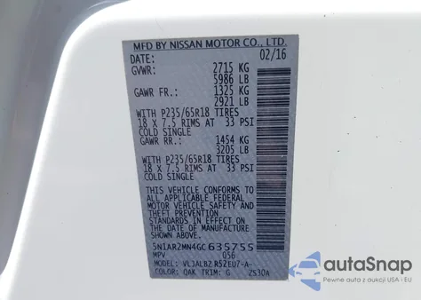 2016 Nissan Pathfinder Platinum/S/Sl/Sv from USA, damaged, VIN 5N1AR2MN4GC635755